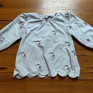 Busy Bees Smocks green cow embroidered scallop trim long sleeve shirt SIZE 3T